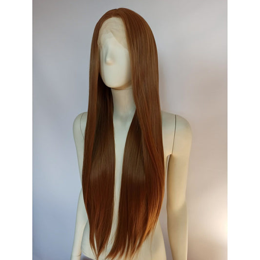 Peruka długa LACE FRONT ciepły złoty brąz brązowa cosplay